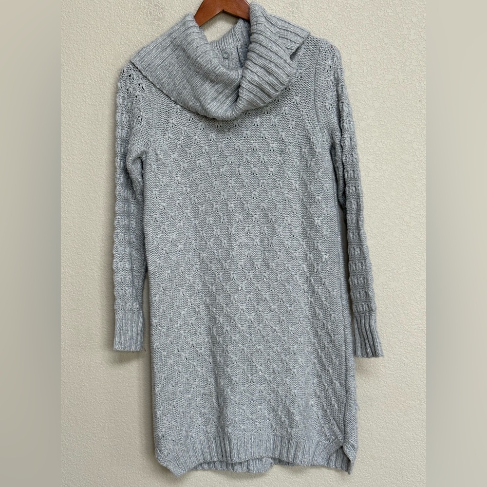 Anthropologie Sparrow Knit Cowl Neck Sweater Dress Button Back Gray Medium‎